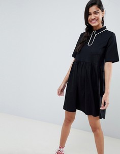 Свободное платье поло с контрастной окантовкой ASOS DESIGN - Черный