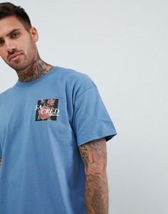 Синяя oversize-футболка с цветочным принтом boohooMAN - Синий
