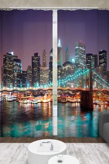 Фотошторы Панорама Нью-Йорка Сирень