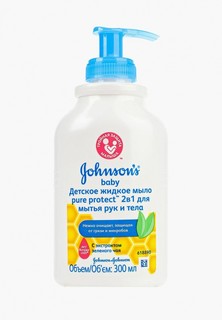 Мыло Johnson & Johnson Johnsons baby Pure Protect 2 в 1 с экстрактом зеленого чая антибактериальное, 300 мл