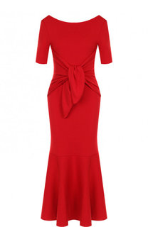 Однотонное платье-миди из смеси шерсти и шелка с кашемиром Oscar de la Renta