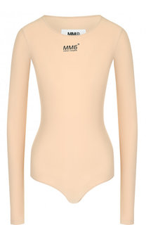 Однотонное боди с круглым вырезом и логотипом бренда Mm6