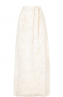 Шелковая юбка-макси с поясом и декоративной отделкой St. John