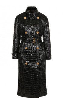 Двубортное пальто с поясом и декоративными пуговицами Versace