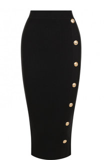 Шерстяная юбка-миди с декоративными пуговицами Balmain