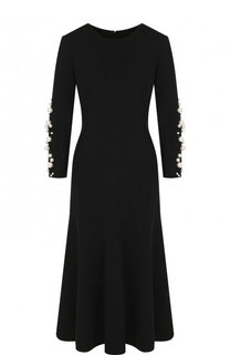 Шерстяное платье-миди с декоративной отделкой Oscar de la Renta