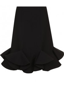 Однотонная мини-юбка из смеси шерсти и шелка с оборками Valentino