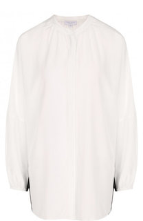 Шелковая блуза с воротником-стойкой и контрастной отделкой Escada Sport