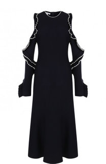 Шерстяное платье-миди с оборками на рукавах Oscar de la Renta