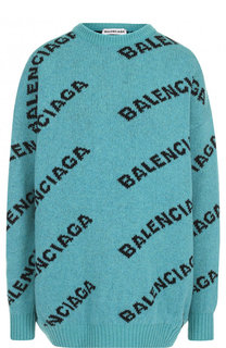 Шерстяной пуловер с круглым вырезом и логотипом бренда Balenciaga