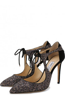 Туфли Vanessa 100 с глиттером и замшевой вставкой на шпильке Jimmy Choo