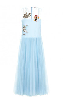 Однотонное платье-миди с круглым вырезом и декоративной отделкой REDVALENTINO