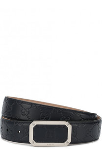 Кожаный ремень с тиснением Signature и металлической пряжкой Gucci