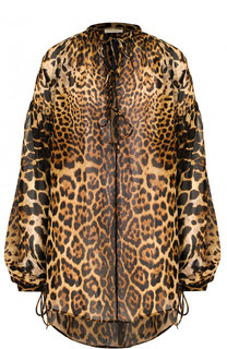 Шелковая блуза свободного кроя с леопардовым принтом Saint Laurent