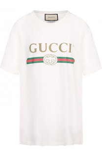 Хлопковая футболка с круглым вырезом и принтом Gucci