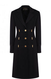 Однотонное шерстяное пальто с контрастными пуговицами Versace