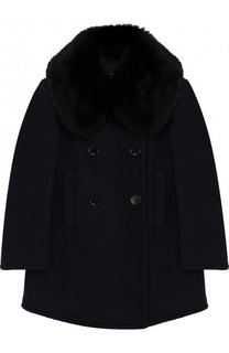 Двубортное шерстяное пальто с воротником Emporio Armani
