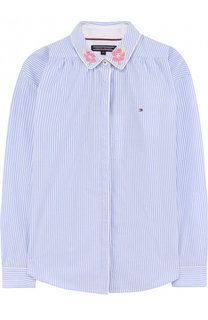Хлопковая блуза с вышивкой на воротнике Tommy Hilfiger