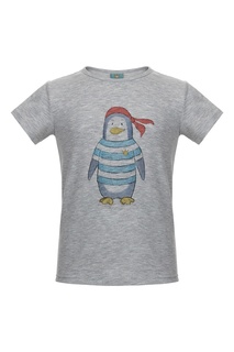 Серая футболка с принтом "Пингвин-пират" Lisa&Leo