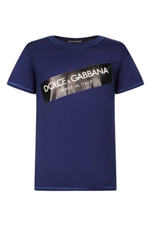 Синяя футболка с логотипом Dolce&Gabbana Children