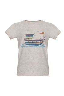 Бежевая футболка с принтом "Речной кораблик" Lisa&Leo