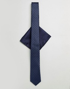 Галстук и платок для нагрудного кармана темно-синего цвета с принтом Moss London wedding - Синий