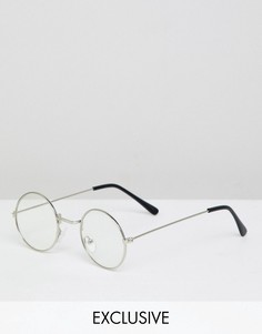 Круглые очки в серебристой оправе с прозрачными стеклами Reclaimed Vintage Inspired - Серебряный
