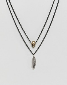 Черное матовое ожерелье с подвесками золотистого и серебристого цветов Icon Brand - Черный