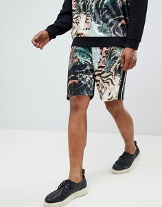 Шорты с велюровым узором тигра и полосками по бокам ASOS DESIGN - Черный