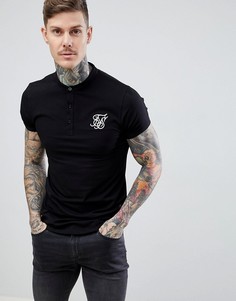 Черная обтягивающая футболка с воротом на пуговицах SikSilk - Черный