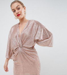 Платье мини с запахом цвета розового золота Flounce London Petite - Золотой