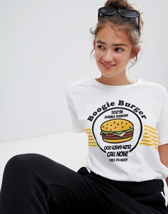 Футболка с принтом Boogie Burger Pull&bear - Белый Pull&;Bear