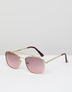 Солнцезащитные очки в золотистой оправе с розовыми стеклами River Island - Золотой
