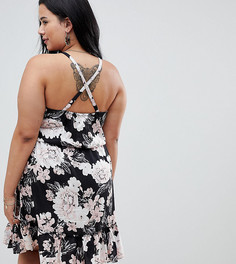 Короткое приталенное платье с цветочным принтом и перекрестом на спине NVME - Мульти