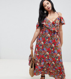 Платье макси с цветочным принтом и запахом NVME - Красный