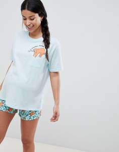 Пижама из футболки и шортов с ленивцем ASOS DESIGN Maternity - Синий