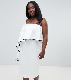 Платье миди бандо с контрастной оборкой ASOS DESIGN Curve - Белый