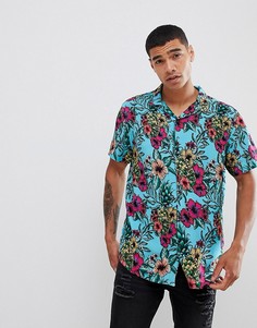 Рубашка с цветочным принтом и воротником в виде лацканов Urban Threads - Синий