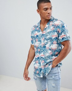 Рубашка с принтом фламинго и воротником в виде лацканов Urban Threads - Белый