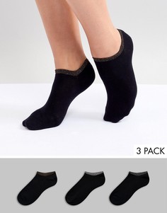 3 пары черных спортивных носков с контрастной отделкой Monki - Черный