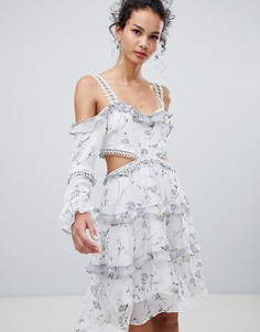 Платье миди с открытыми плечами и цветочным принтом Glamorous - Белый