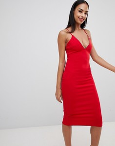 Платье миди с глубоким вырезом и стразами Missguided - Красный