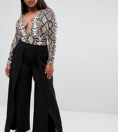 Черные строгие брюки с разрезами Lasula Plus - Черный