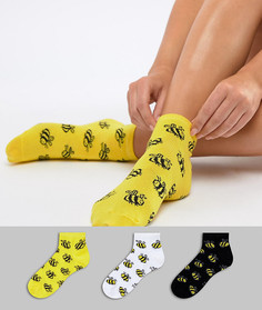 3 пары спортивных носков с принтом пчел Brave Soul - Мульти