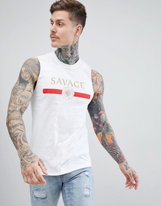 Белая футболка без рукавов с надписью Savage boohooMAN - Белый