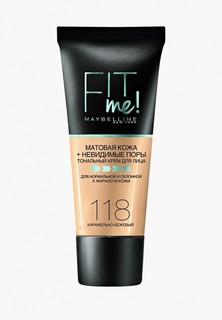 Тональный крем Maybelline New York "Fit Me", матирующий, скрывающий поры, Оттенок 118, Карамельно-бежевый, 30 мл