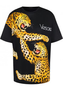 Хлопковая футболка с круглым вырезом и принтом Versace