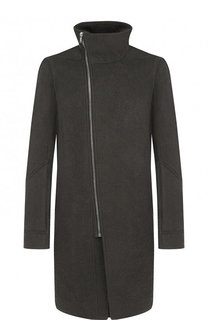 Однотонное шерстяное пальто с косой молнией Rick Owens