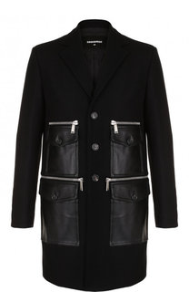 Шерстяное пальто с накладными кожаными карманами Dsquared2