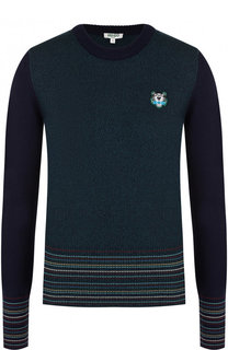 Шерстяной пуловер с вышитым логотипом бренда Kenzo